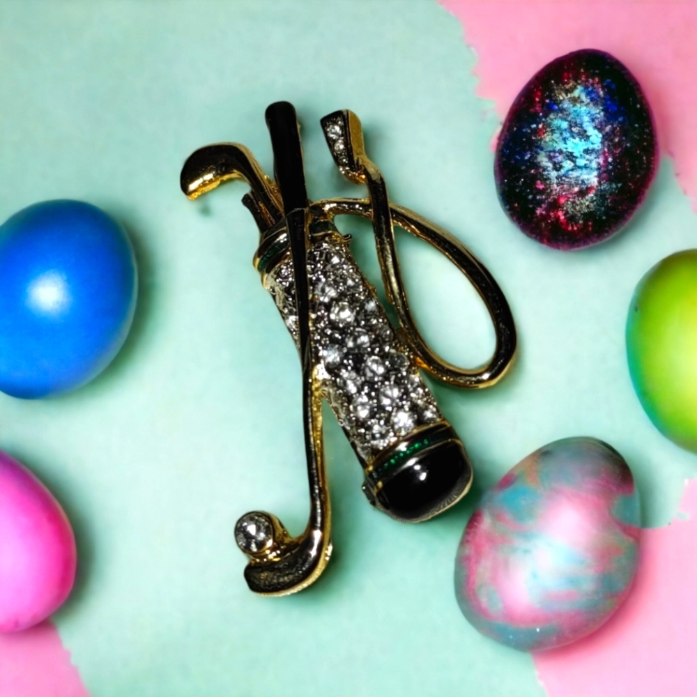 Bling bling silver and black rhinestone golf bag brooch